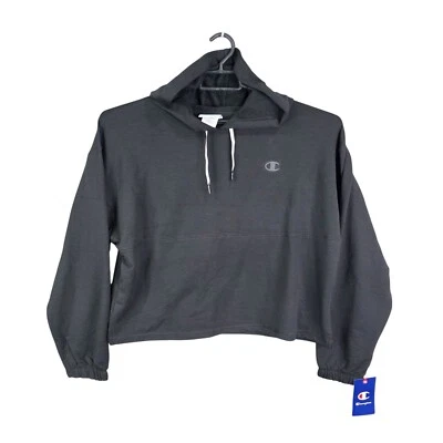 Womens Champion Black Pullover Hoodie Sweatshirt Polyester Blend Drawstring L
