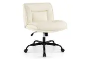 Giantex PU Leather Armless Desk Chair Cross Legged Chair w/Adjustable Height Swivel Computer Chair Beige