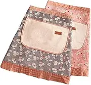 2PCS Kitchen Cooking Apron Waist Apron with Pockets for women, Cute Printed Half Apron Ruffle Maid Apron with Pockets for Women (Pink 1)