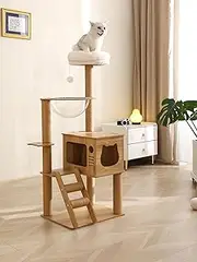 Oakee Cat Tree Cat Tower – 5-Level Cat Condo with Space Capsule Bed, Sisal Scratching Posts, Soft Plush Perch, Wide Stable Base, Ladder Access, Easy to Clean, for All Age Cats