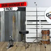 Drum Throne, Base Drum Pedal & Cymbal Stand 3-BUNDLE Deluxe Chrome Package Mount