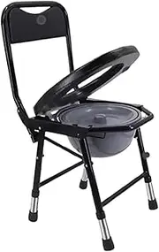 Height Adjustable Stacking Commode Chair, Foldable Portable Non-Slip Bedside Commode Chair,Shower Chair for Elderly and Disabled(Black)