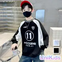 在飛比找momo購物網優惠-【UniKids】中大童裝長袖T恤 撞色賽車服風 男大童裝女