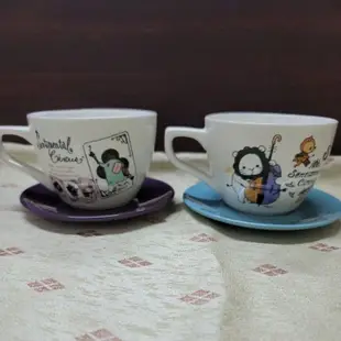 深情馬戲團咖啡杯盤組 下午茶杯盤 陶瓷杯盤 咖啡點心 紫色+藍色合售-二手品無盒
