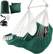 Chihee Hammock Chair Hanging Chair with Foot Rest 2 Cushions Max 500lbs Robust Metal Spreader Bar Collapsible Easy Storage Soft Cotton Swing Chair Strong Strap Iron Carabiner Side Pocket Included
