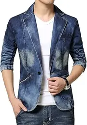 [HEYDHSDC] Mens Denim Suit Jackets Coats Male Jean Blazer Single Button Cotton Denim Jacket for Men