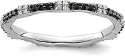 [JewelryWeb] 925 Sterling Silver Polished Prong set Patterned Stackable Black and White Diamond Ring-Stackable-Ring for Women