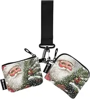[XYMZR] Mini Zip Around Wristlet keychain Wallet Christmas Tree Santa Snowing for Women Personalized Pattern Detachable Dual Pouch Wristlet Portable Wallet Phone Coin Purse, Multi-colored, One Size
