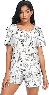 [Joisal] Black and White Cute Cats Pajama Short Women 2 Piece Womens Lounge Shorts Set S-XXL