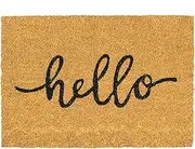 Nicola Spring Coir Door Mat - 90 x 60cm - Hello - Pack of 1 - Decorative Indoor Front Door Floor Mat Entry Dirt Trapper Rug Outdoor Boot Scraper Non Slip Backing Doormat