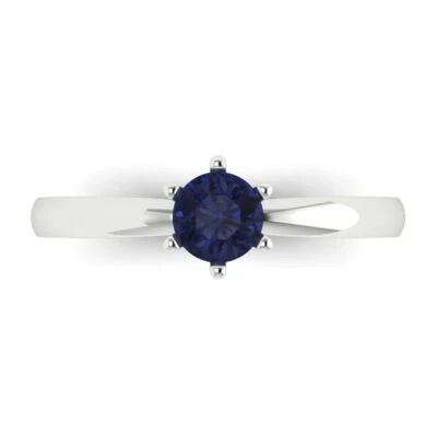 .5Ct Round Cut Blue Sapphire Solid Gold Solitaire Engagement Promise Bridal Ring