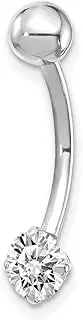 [JewelryWeb] White Gold Polished Screw back With 5mm Round CZ Simulated Diamond Belly Ring Dangle