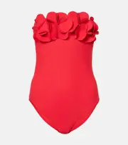 [Karla Colletto] Karla Colletto Tess floral-appliqué bandeau swimsuit AU 18 red
