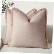 Set of 2 Decorative Linen Fringe Throw Pillow Covers Boho Farmhouse Cushion