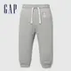 Gap 嬰兒裝 Logo小熊印花抽繩束口鬆緊棉褲-灰色(784841)