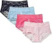 [Amazon Essentials] Women's Comfortable Lace Stretch Hipster Underwear, Pack of 4, Blue/Pink, X-Large