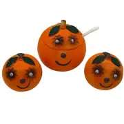 Vintage Ceramic Googly Eyes Anthropomorphic Orange Salt Pepper & Sugar Bowl