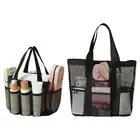 Black Portable Mesh Shower Bathroom Basket Bag Quick Dry Breathable Tote