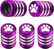 Tire Valve Stem Cap Cover - (5 Pack) Tire Air Caps Metal with Plastic Liner Corrosion Resistant Leak-Proof Cat/Dog Paw for Car Truck Motorcycle Bike Purple
