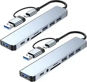 2pcs Dual Head Docking Station, 8 in 1 USB Hub, USB C&A Adapter with 4 USB Ports, SD/TF Card Reader, 3.5mm Headphone Jack, USB C Data Port for Laptop/XPS/Tablet/Smartphones and More