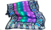 Bob Mackie Wearable 100% Silk Art Scart 14"x63" Geo Shape Stripe WT NEW