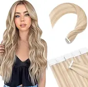SEGOHAIR Tape in Hair Extensions Human Hair 40pcs Extensions,100% Real Remy Hair Extensions 16" Natural Invisible Straight with 10pcs of Hair Extension Tapes-Dark Blonde with Bleach Blonde