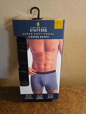 New Stafford 3-Pack L Super Soft Modal Boxer Briefs - Green/Black