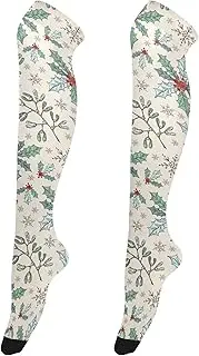 [Caihoyu] Knee-High Hosiery for Women Breathable Long Knee-High Socks Thigh Highs Leg Warmers for Cosplay Christmas and New Year with Holly and Mistletoe, Christmas and New Year With Holly and Mistletoe