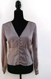 NWT Abercrombie & Fitch Satin Corset Button Long Sleeve Top Rose Gold Sz L