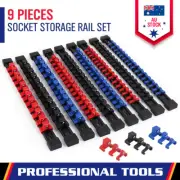 9-Piece ABS Organizer Socket Holder 1/4" 3/8" 1/2" Socket Clip Rail Holder Au