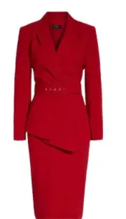Tahari Asl 2PC Skirt Suit 14 Red Blazer Pencil Skirt Long Sleeve New NWT