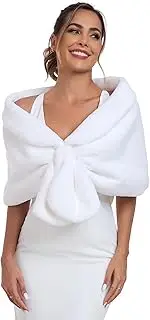 [Fttyeiby] Faux Fur Shawl Wrap Stole Shrug Winter Bridal Wedding Scarf Wrap Evening Party Cover Up for Women