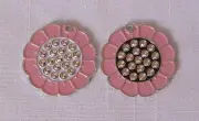 Flower Crystal ID TAG Pink Black White Rhinestone Cat/Dog/Pet