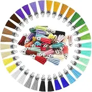 CAASFOOY Keychain Tassels Set, 100 Pieces Keychain Tassels Bulk Leather Tassel Colored Tassel Pendants Charms for Keychain DIY Projects,Earrings,Bracelets, Craft Supplies