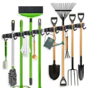 2 Pack Broom Holder Wall Mount, 4 Racks and 5 Hooks Mop Hanger Wall Mount Bro...
