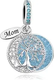 [SBI Jewelry] Family Tree Charm Tree of Life Birthstone Dangle Compatible with Pandora Bracelet Women Sparkling Birthday Christmas Family Necklace Gift