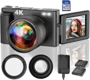 Digital Camera 4K- 48MP Video Camcorder + 16X Vlog Digital Zoom Camera 32GB SD