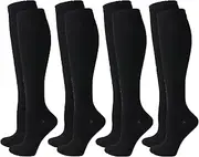 QiFon Compression Socks for Men and Women, 2/4/6 Pairs 20-25mmHg Knee Socks for Sports, Athletics, Edema, Diabetics, Varicose Veins, Travel, Pregnancy, Breastfeeding, 4pairs-BK, Large