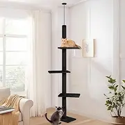 BEASTIE Cat Tree 230-286cm Floor-to-Ceiling Cat Tower with Adjustable Height, Multi-Level Cat Scratcher Tower, Cat Condo Play House Furniture for Kittens Climbing, Black