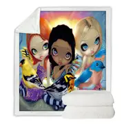 Colorful Painting Three Little Birds and Fairies Throw Blanket