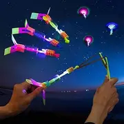 AMERICAN WIT 6 Pack - Cool LED Light Up Helicopters (Multicolored) Slingshot Style Flying Toy Arrow Launch Flies up to 100 Feet. (6)