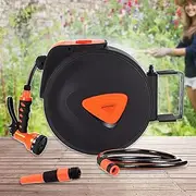 Hose Reel Retractable, Heavy Duty Garden Hose Reel with Sprinkler & 9- Function Sprayer Nozzle, Quick Connect, Any Length Lock/Automatic Rewind/Wall Mounted