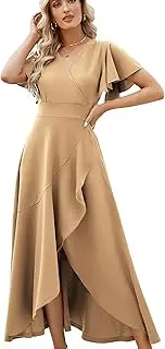 [ZZV] Women's Formal Dresses V Neck Ruffle Split Gowns and Evening Party Dress，Wedding Guest Homecoming Dresses for Women