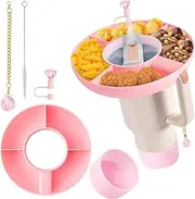 GoaePode Stanley Cup 40 oz Silicone Snack Bowl Accessory Kit with Straw Brush & Carabiner Pendant, 4-Compartment Reusable Snack Tray for Stanley Tumbler 1.0/2.0, Car Holder Friendly (Pink)