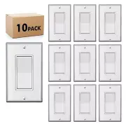 Decora Light Switch sliver, Single Pole Paddle Rocker UL ,15A 120V/277V,10 Pack