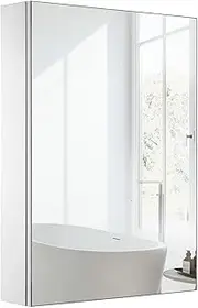 Viviendo Bathroom Mirror Cabinet Home Washroom Shaver Stainless Steel Frame Wall-Mounted Vanity Shelf Storage Unit Mirrored Cupboard - 600mm - 1 Door