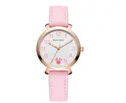 Minnie Leather Fashion Trend Macaron Quartz Watch Waterproof Big Round Watch Suitable for Women-Pink