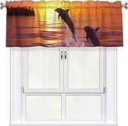 LHBWCVN Sunset Dolphins Valances for Windows, Rod Pocket Window Treatment Drapes Farmhouse Kitchen Curtains Short Blackout Window Curtains for Living Room Bedroom Decor 54x18 Inch