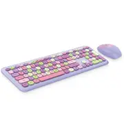Catzon Wireless Keyboard and Mouse Combo 2.4GHz Full-Size Compact with Numeric Keypad for Laptop/PC - Round Keycaps (Purple)