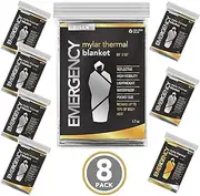 RISEN Emergency Foil Mylar Thermal Blankets - Retains 90% of Body Heat, High Reflective Space Safety Blanket - Ideal Supply for Survival, Outdoors, Camping, Hiking, First Aid (8 Silver)